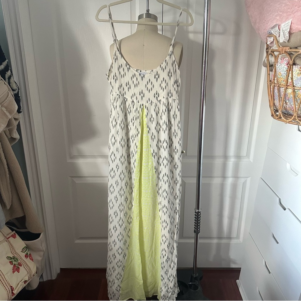 O'Neill Cream Print Maxi Dress Size 11 | Neon Yellow Accent